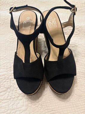 Maker’s Black Cork Wedge Platform Sandals Women’s Size 9 Ankle Strap